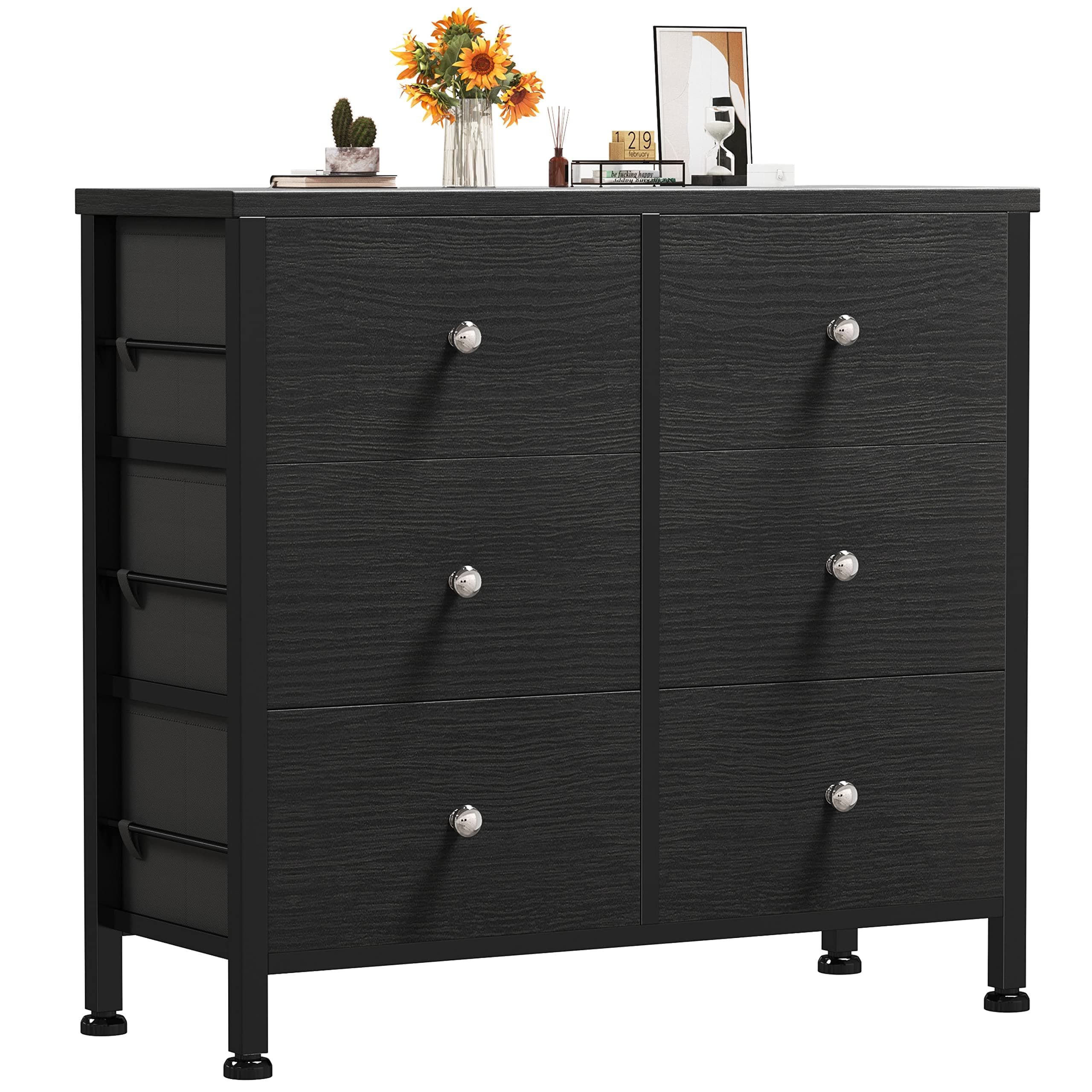 BOLUO Black 6-Drawer Dresser for Bedroom Modern Storage Closet