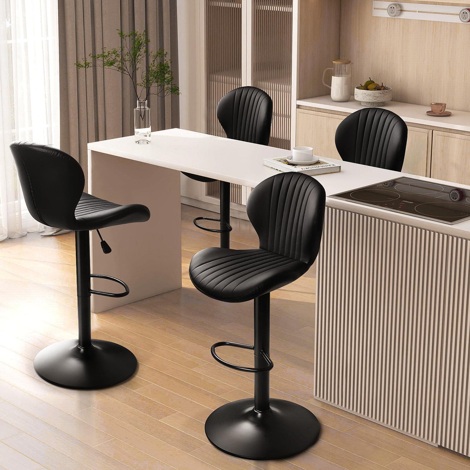 PUKAMI Counter Height Bar Stool Set, Adjustable with Footrest & Back (Black, Set of 4)