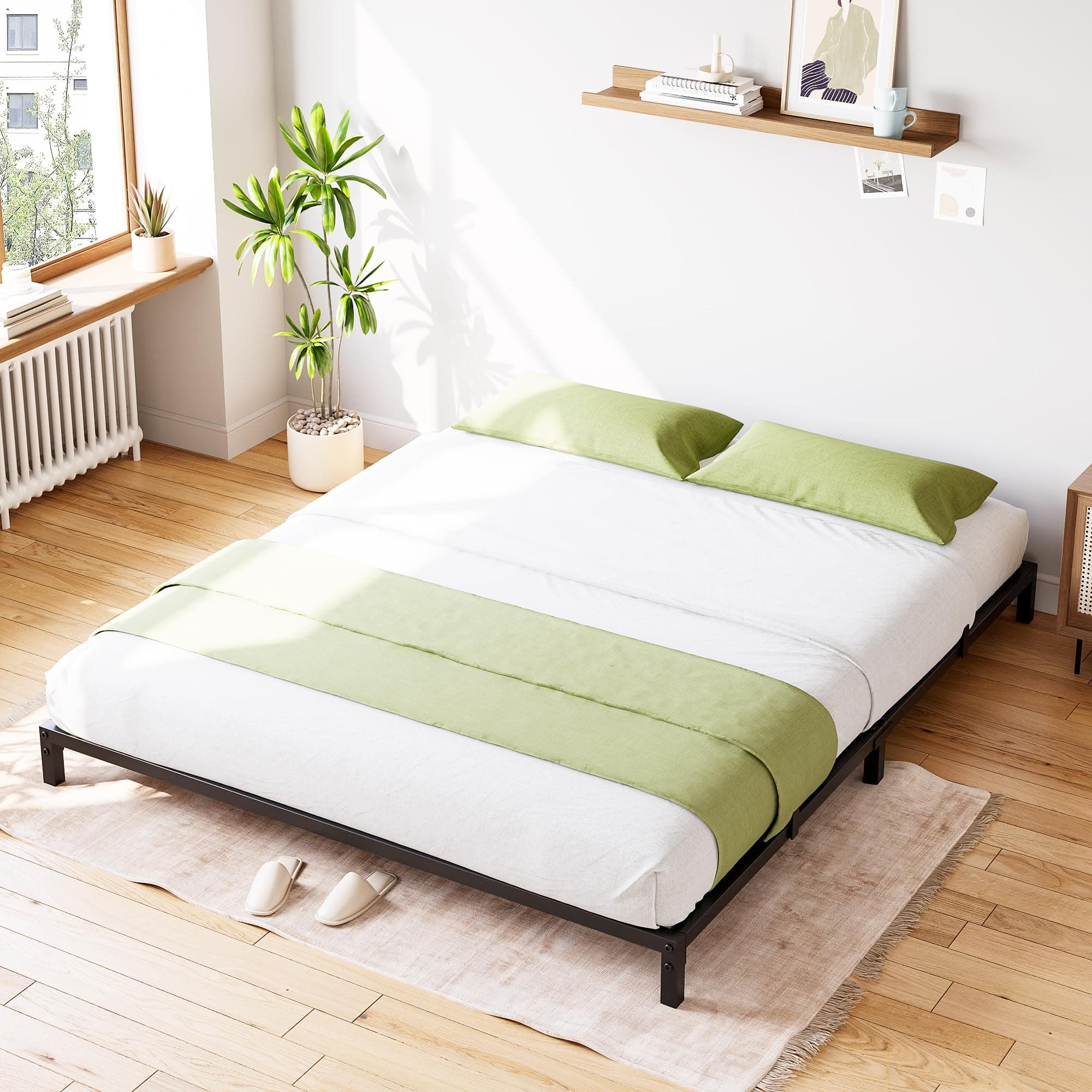 IDEALHOUSE Full Size Heavy Duty Metal Bed Frame, No Box Spring Needed, Black, Easy Assembly