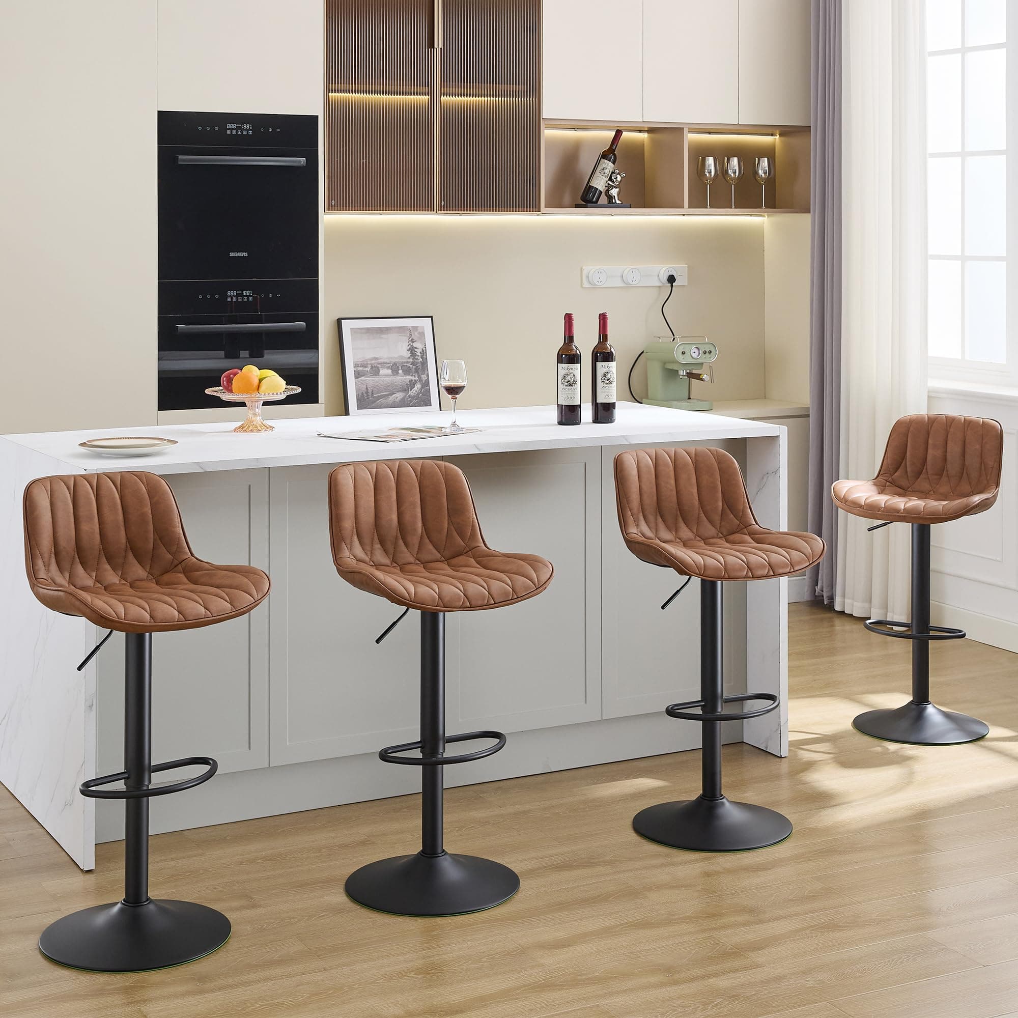 Brown Counter Height Adjustable Bar Stool Set (25"-33", 4PCS)