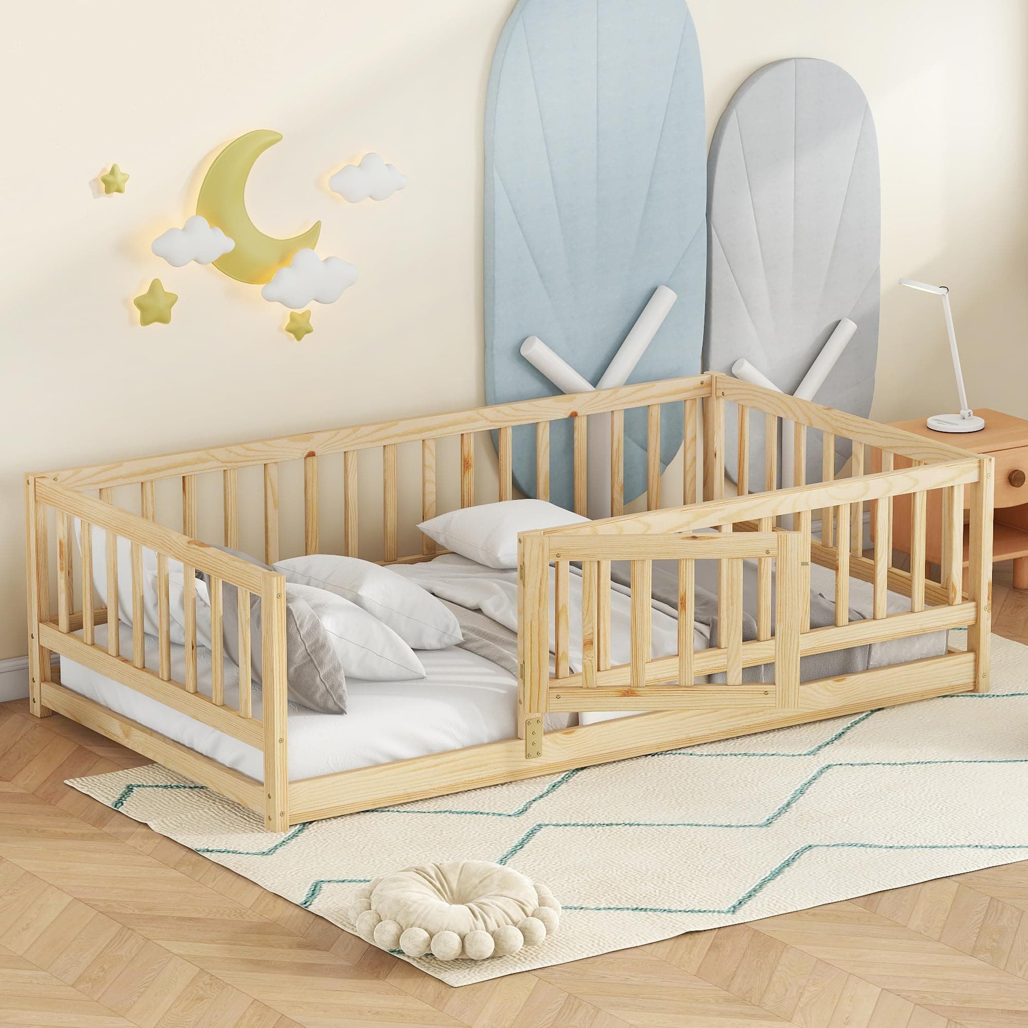 Montessori Safety Bed with Door & Slats for Twin Size Boys Girls