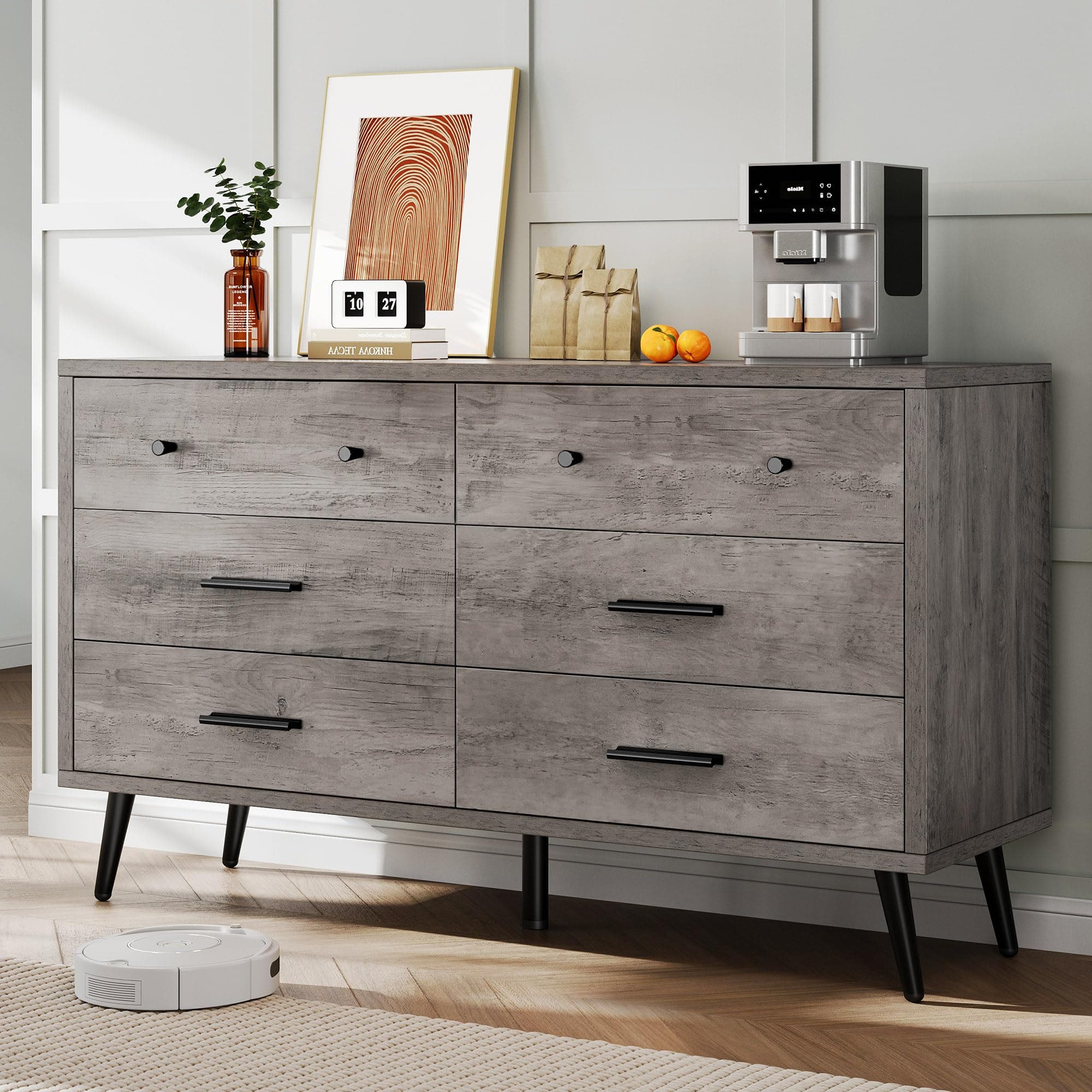 DWVO Grey 6 Drawer Dresser - Large Modern Wood Storage Chest