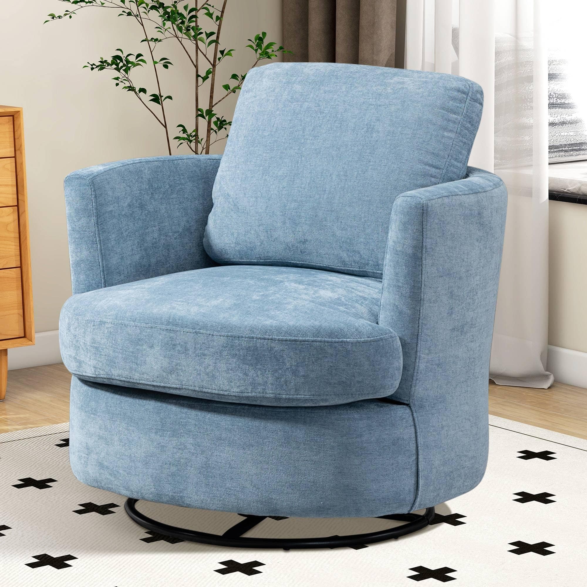 31.9" Swivel Chenille Chair, Light Blue, Modern Living Room
