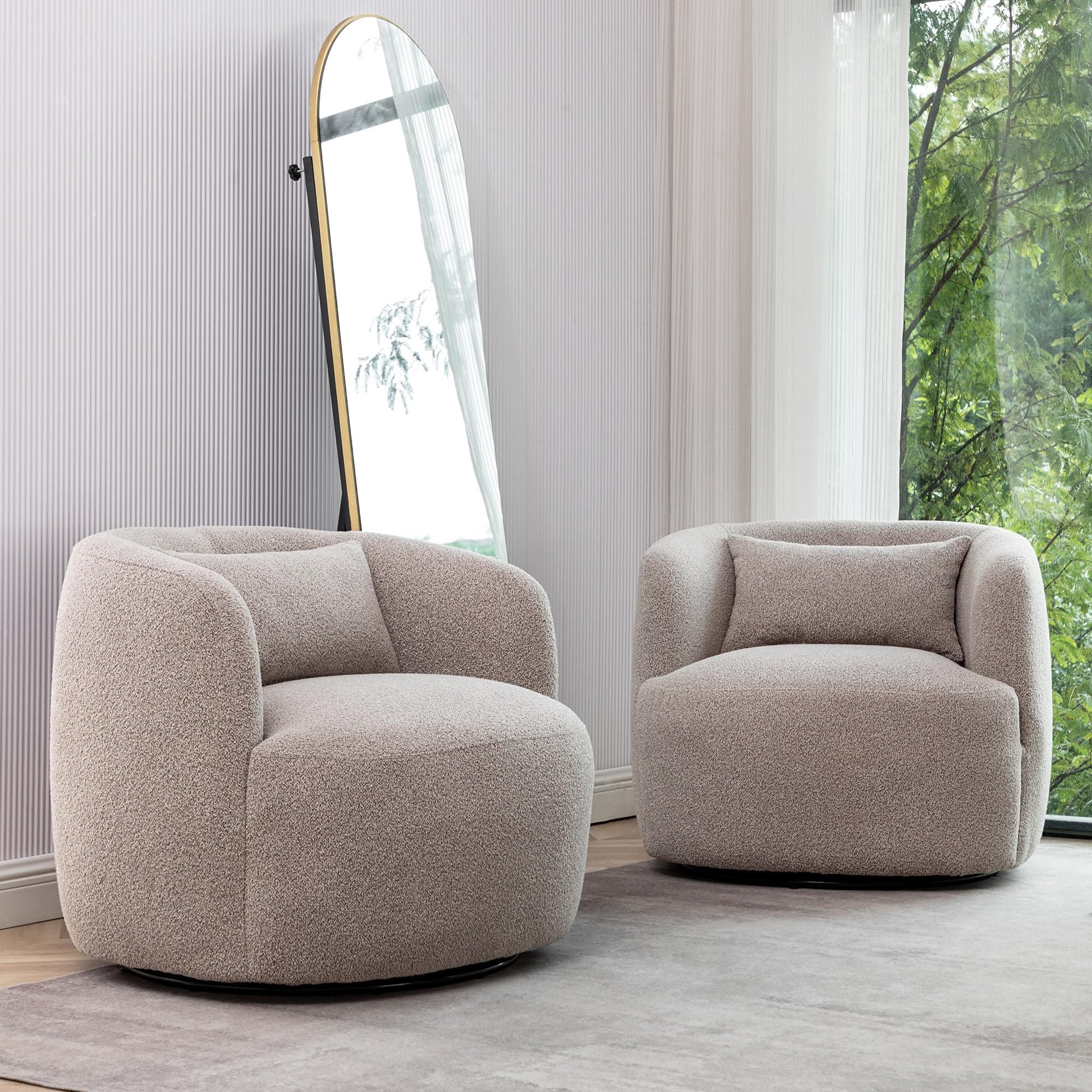 Taupe Bouclé Swivel Armchairs Set of 2 for Living Room & Bedroom