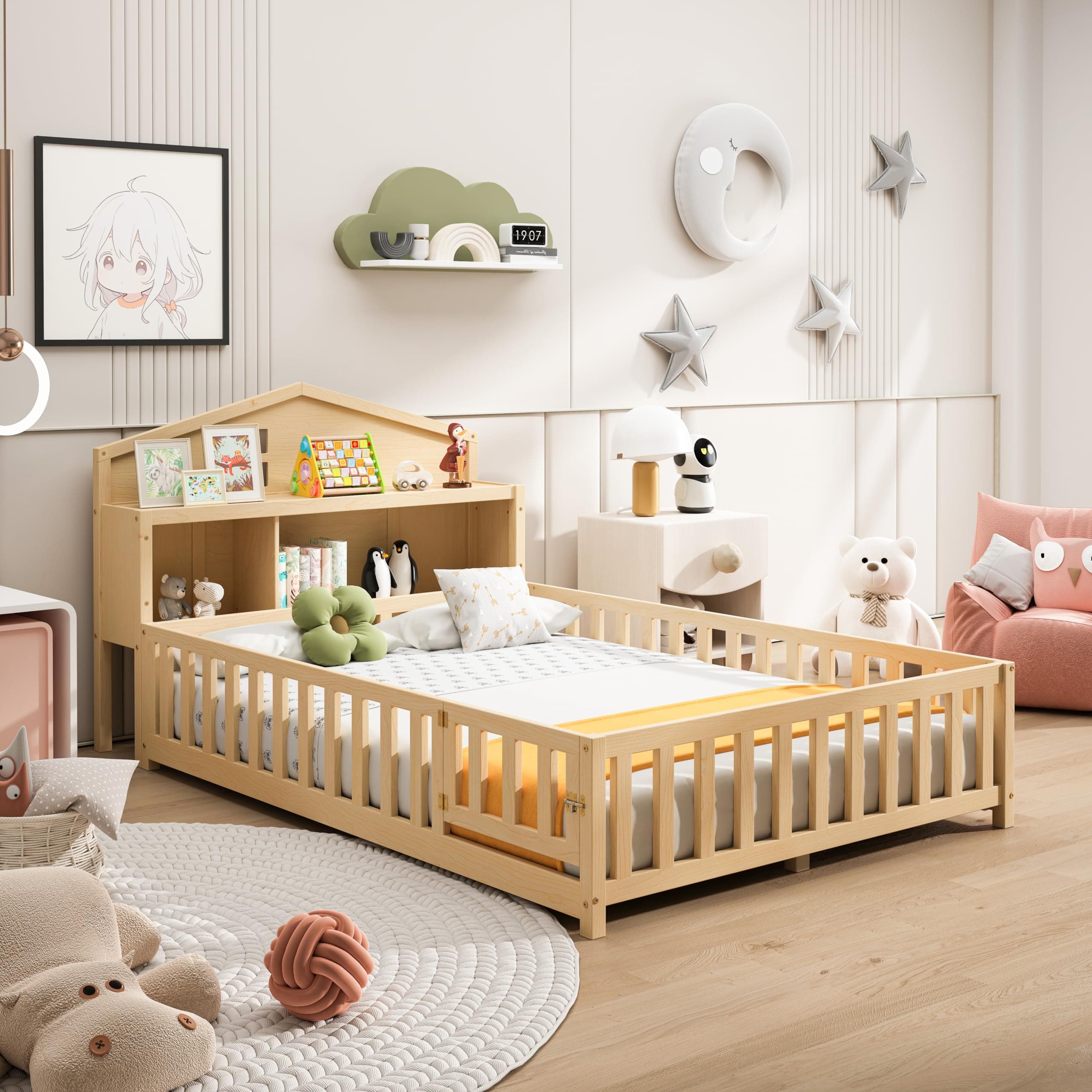 Sturdy Montessori-Style Wooden Floor Bed for Growing Children