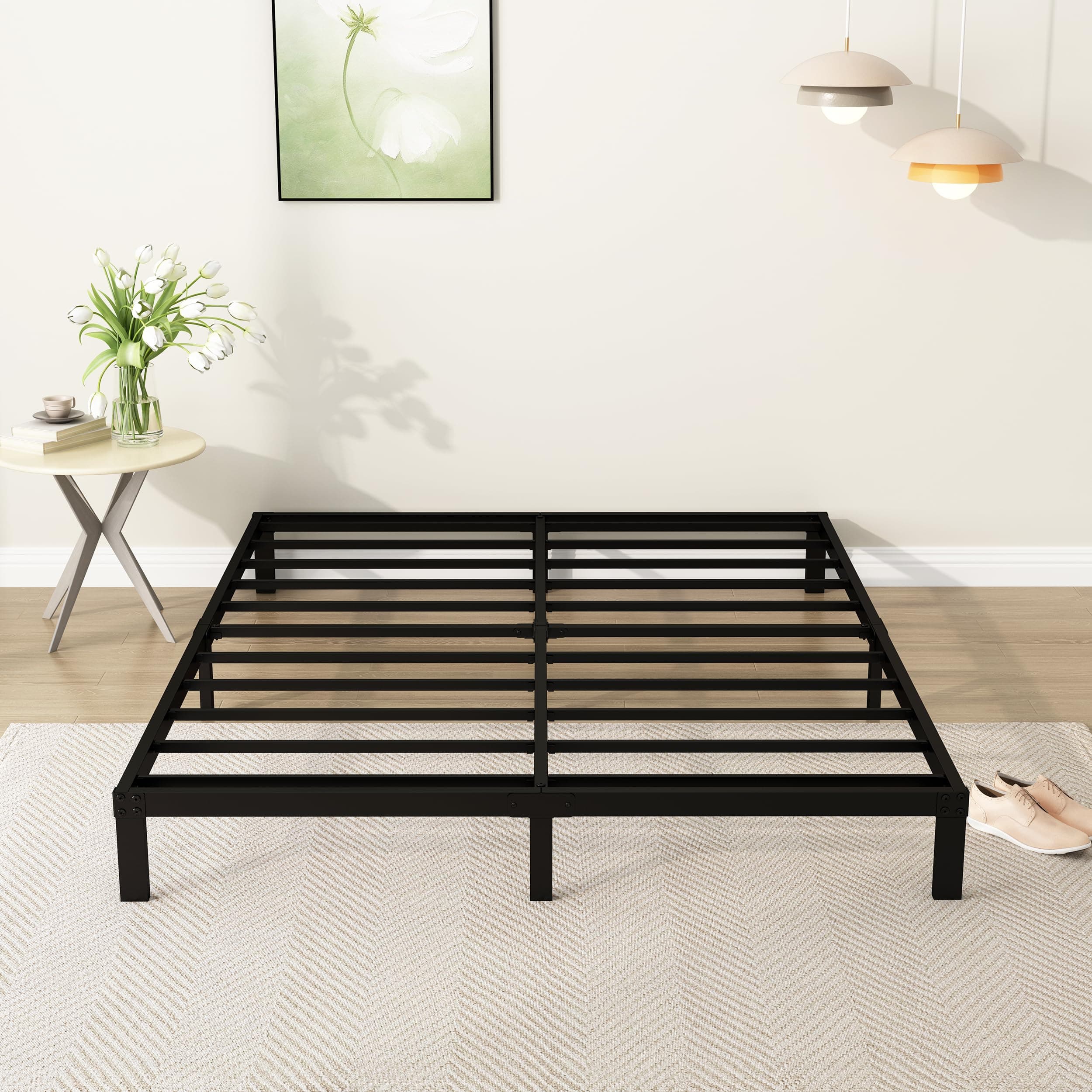 Heavy Duty 7-Inch Queen Bed Frame, Black, Max Storage, Easy Assembly